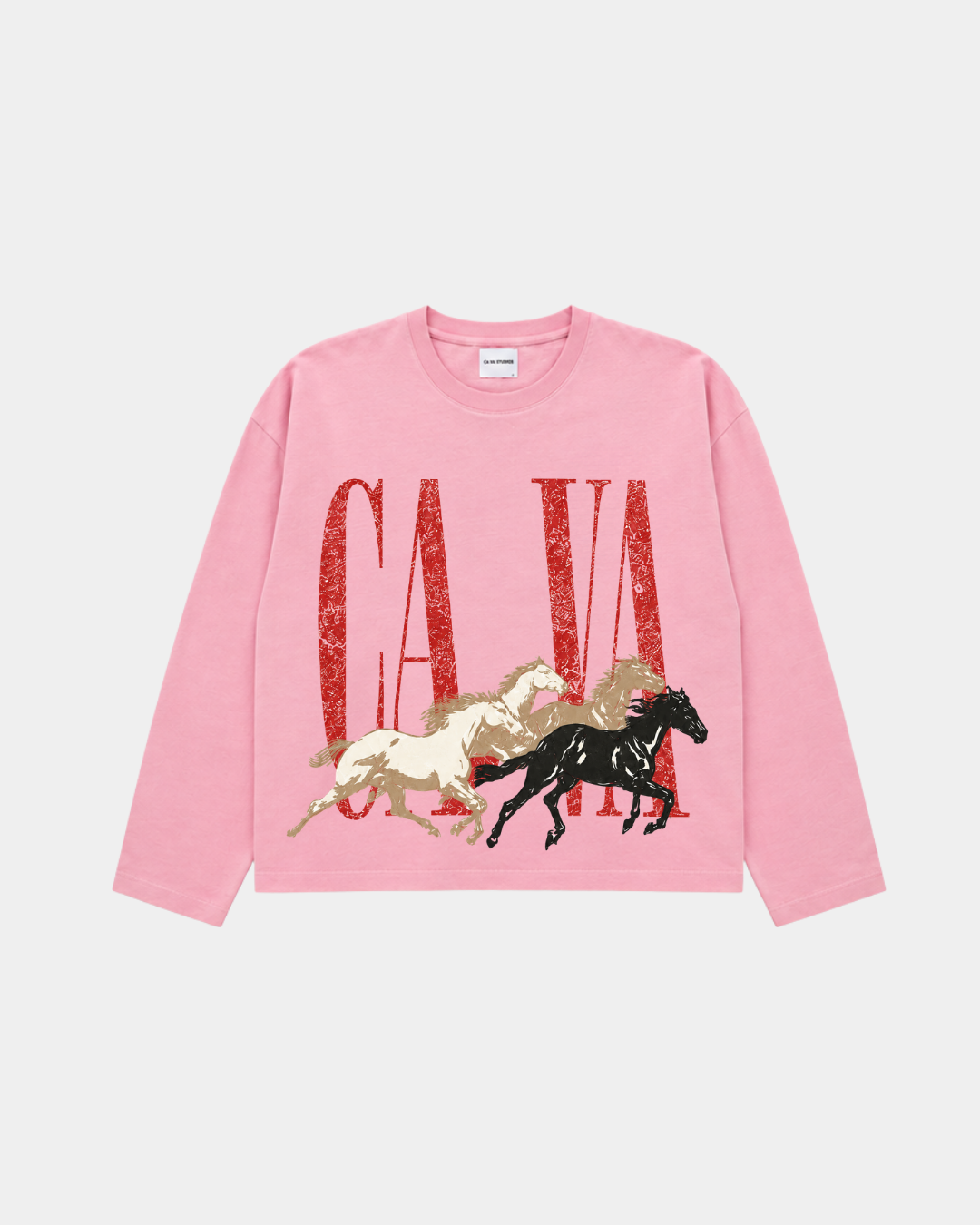 CA VA® Washed Boxy Longsleeve Horses – Pink [Pre-Order]